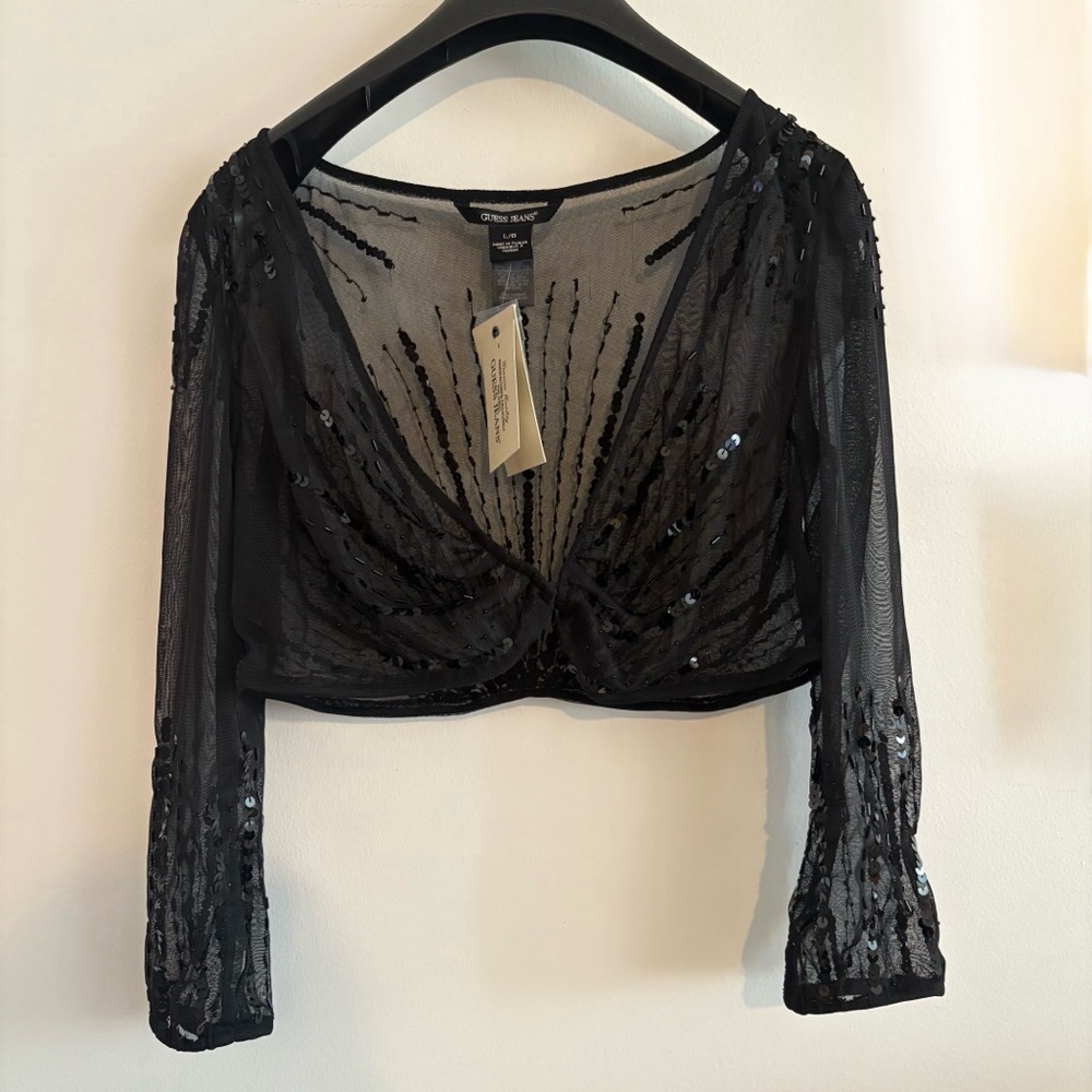 Elegant Limited Edition Black Sequin Mesh Top